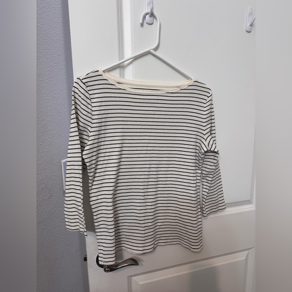Talbots Black and White Striped 3/4 Sleeve Top